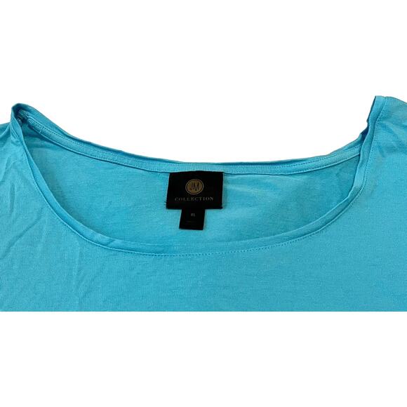 JM COLLECTION CAP SLEEVE COLD SHOULDER TOP, WOMENS, XL, LIGHT BLUE-ROUND HEMLINE - Picture 2 of 11